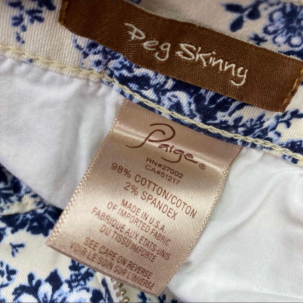 Paige Jeans Women 30 Cream Blue Peg Skinny Floral Stretch Ankle Mid Rise Cottage - Picture 9 of 11
